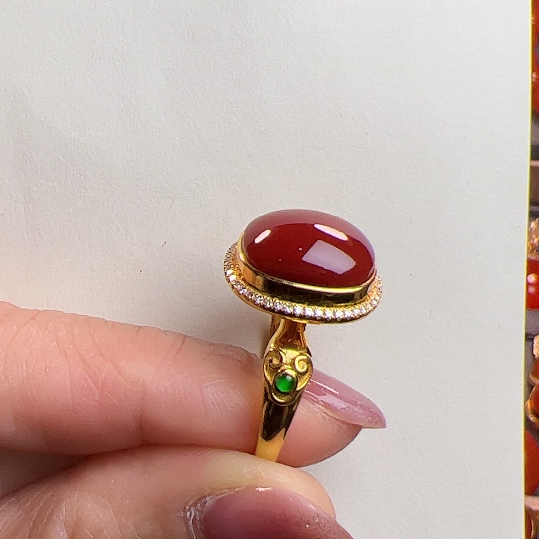 南红玛瑙18K金南红戒指18K金镶嵌轻**福