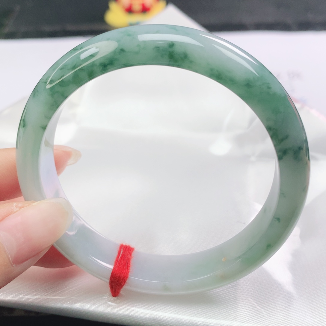 翡翠未镶嵌手镯翡翠57.6飘蓝花半山水正圈
