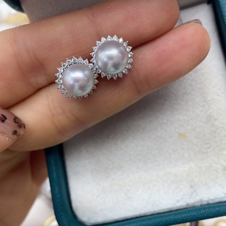 海水珍珠耳饰银S925镶嵌