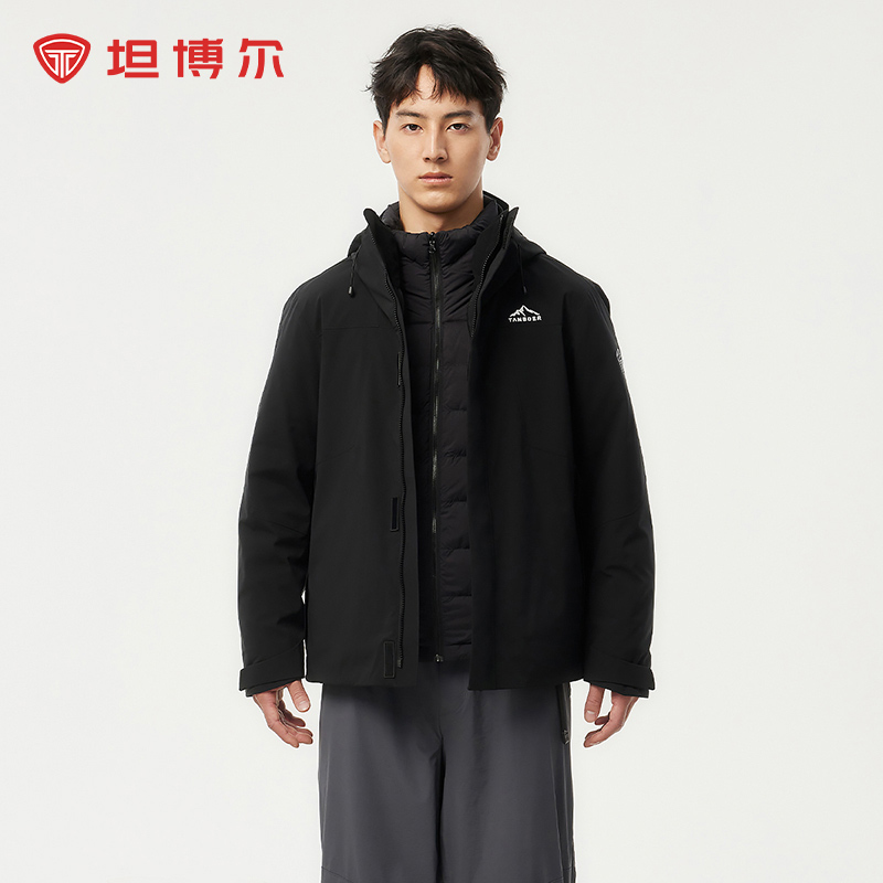 坦博尔2024新款短款连帽羽绒服男士运动户外防风外套TEF560365D