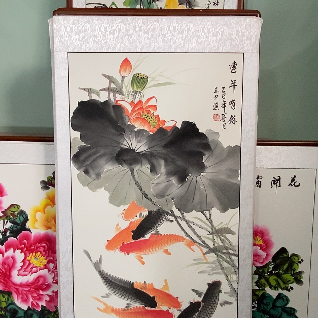 国画带框尺寸62✖️122厘米手绘