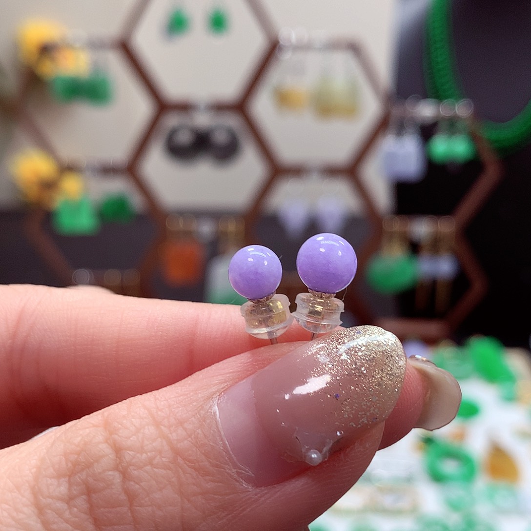 翡翠耳饰18K金镶嵌天然翡翠