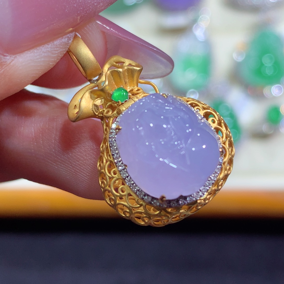 翡翠18K金镶嵌吊坠(不含链)