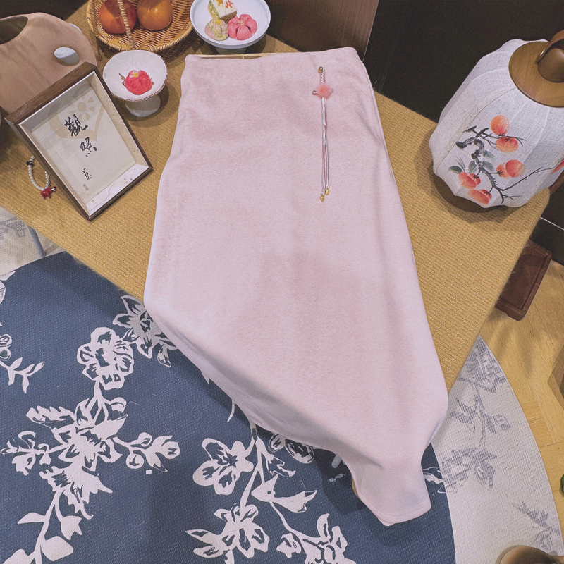 加厚直通裙秋冬季新中式半身裙气质休闲百搭高腰裙子