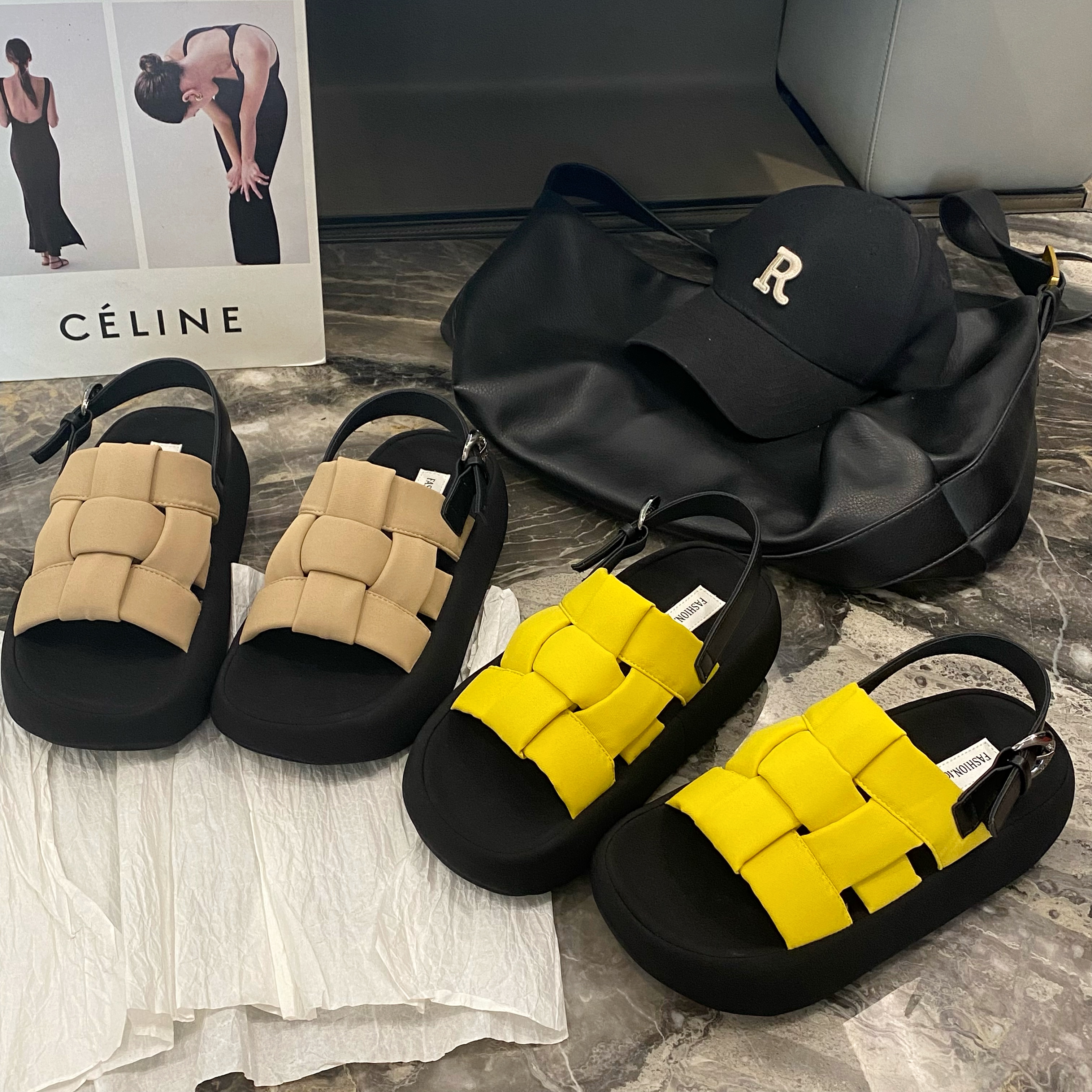 【猪猪家】2025夏新款时尚露趾凉鞋女编织沙丁布百搭韩版外穿厚底鞋