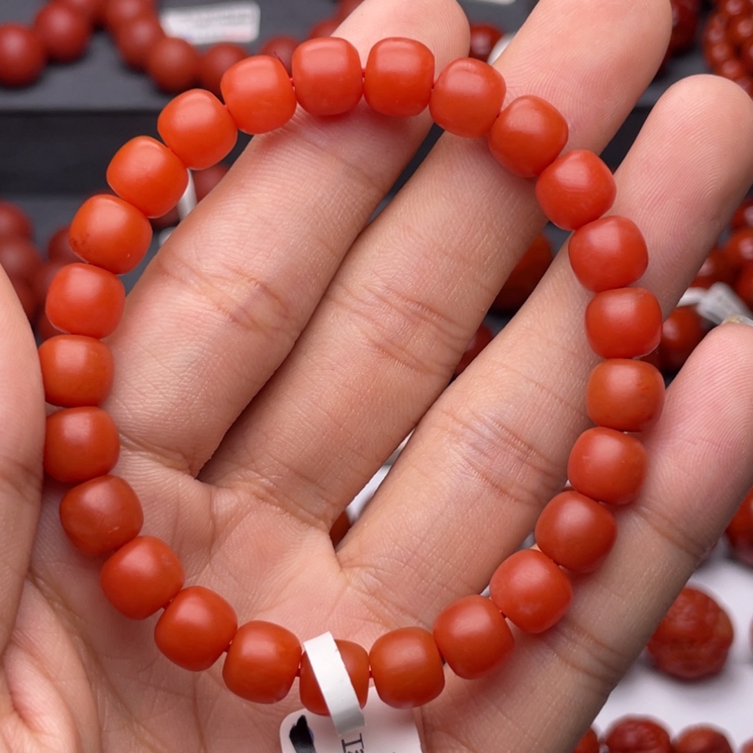 南红玛瑙未镶嵌手串H8mm收藏保山满红满肉柿子红老型手串