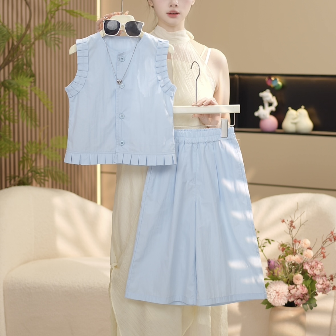 boboe/波波鹅女童夏季新款套装时尚百搭休闲上衣+裤子--Y5145