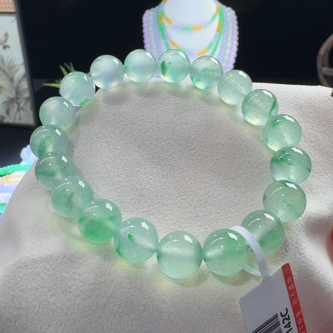 未镶嵌手链翡翠炸光玻璃钢飘绿花单圈10mm