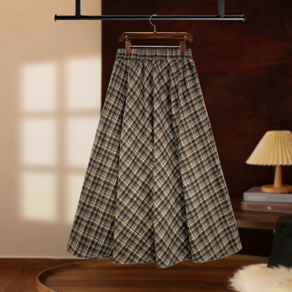 【NANA专属】2025秋冬洒银格纹半身裙高腰设计显瘦显优雅伞裙D8116