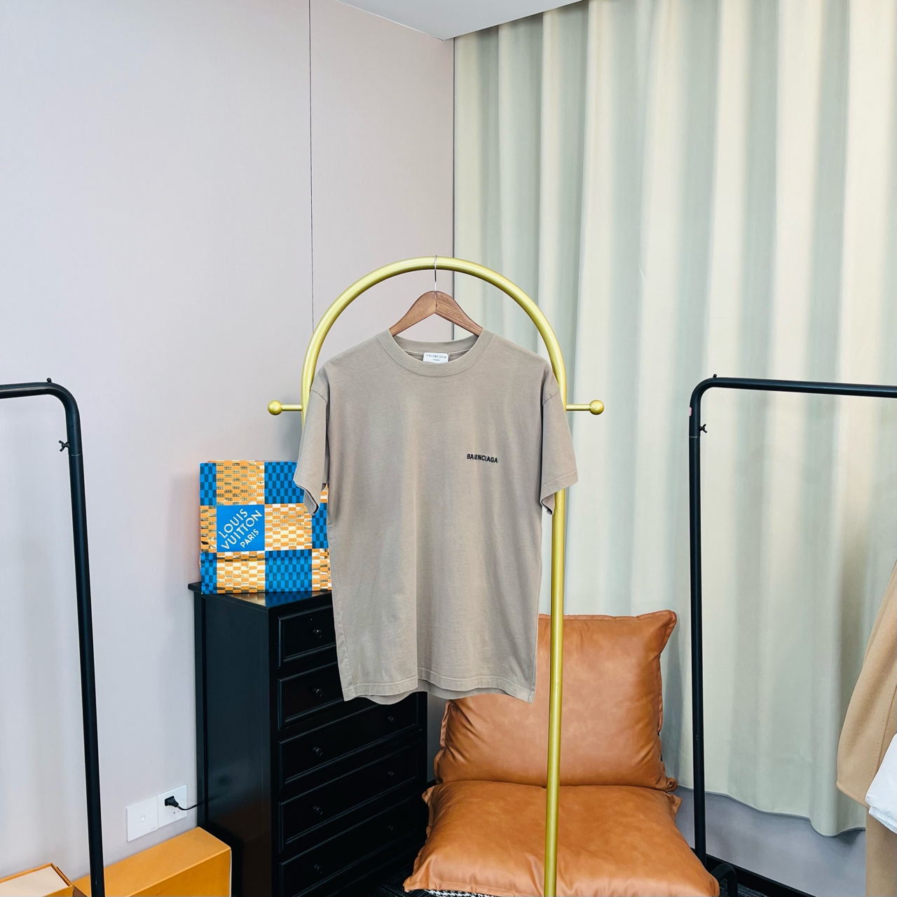 99新 Balenciaga/巴黎世家 卡其刺绣logo短袖 S码