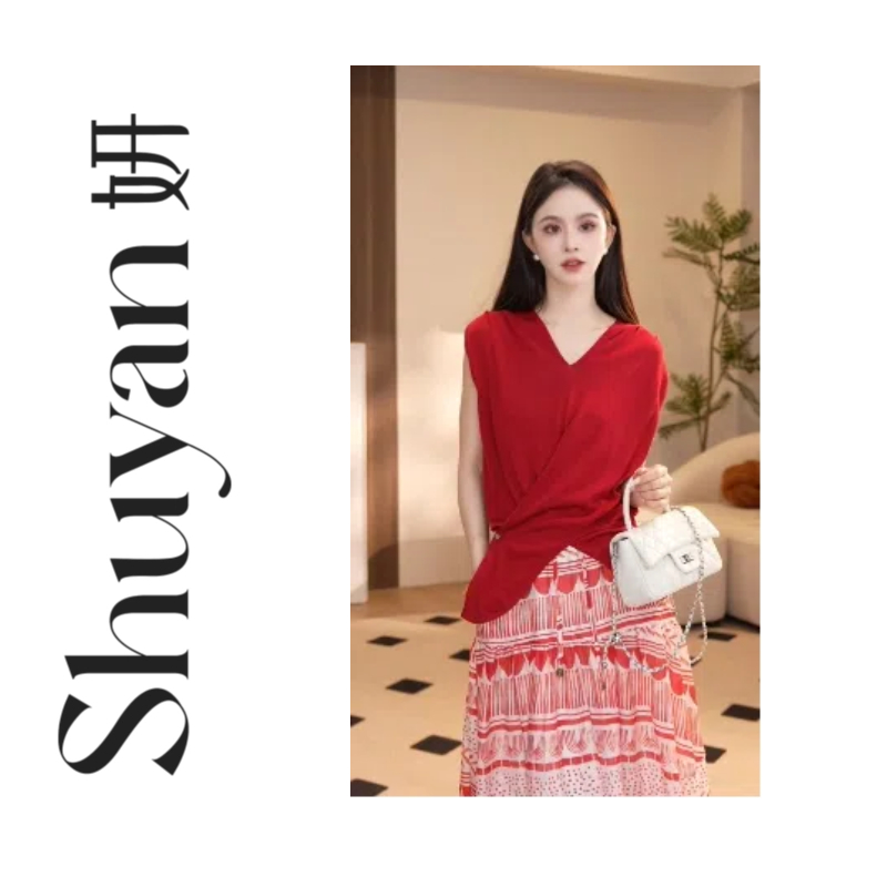 Shuyan妍【交叉绑带】桑蚕丝混纺天丝超舒服面膜T软糯绑带衫S6918