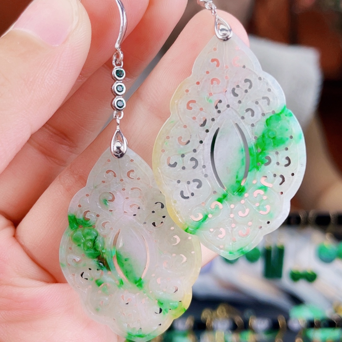 翡翠银S925镶嵌耳饰