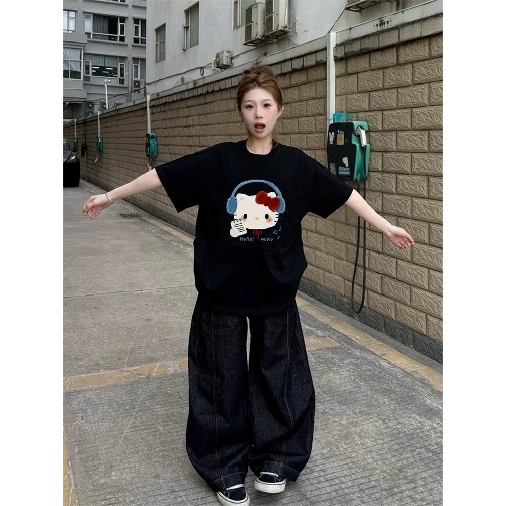 【运补6】凯蒂猫短袖t恤女2025新款夏季美式宽松半袖上衣潮流