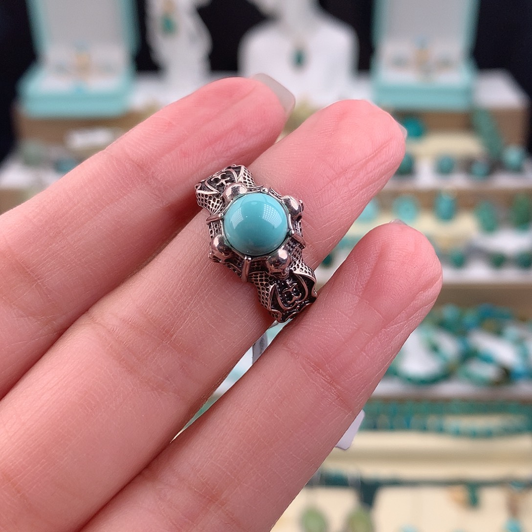 绿松石银S925镶嵌戒指