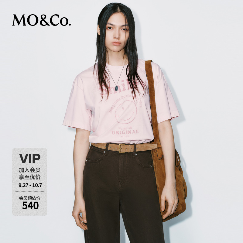 【SMILEY联名】MOCO短袖T恤2025冬新品抗菌防螨棉质MBE4TEE010