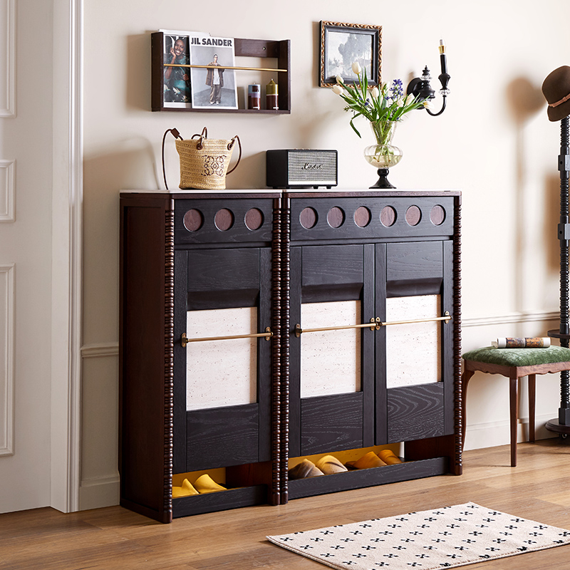 【年末清库款】法式复古实木组合鞋柜家用门口入户玄关柜中古储物柜