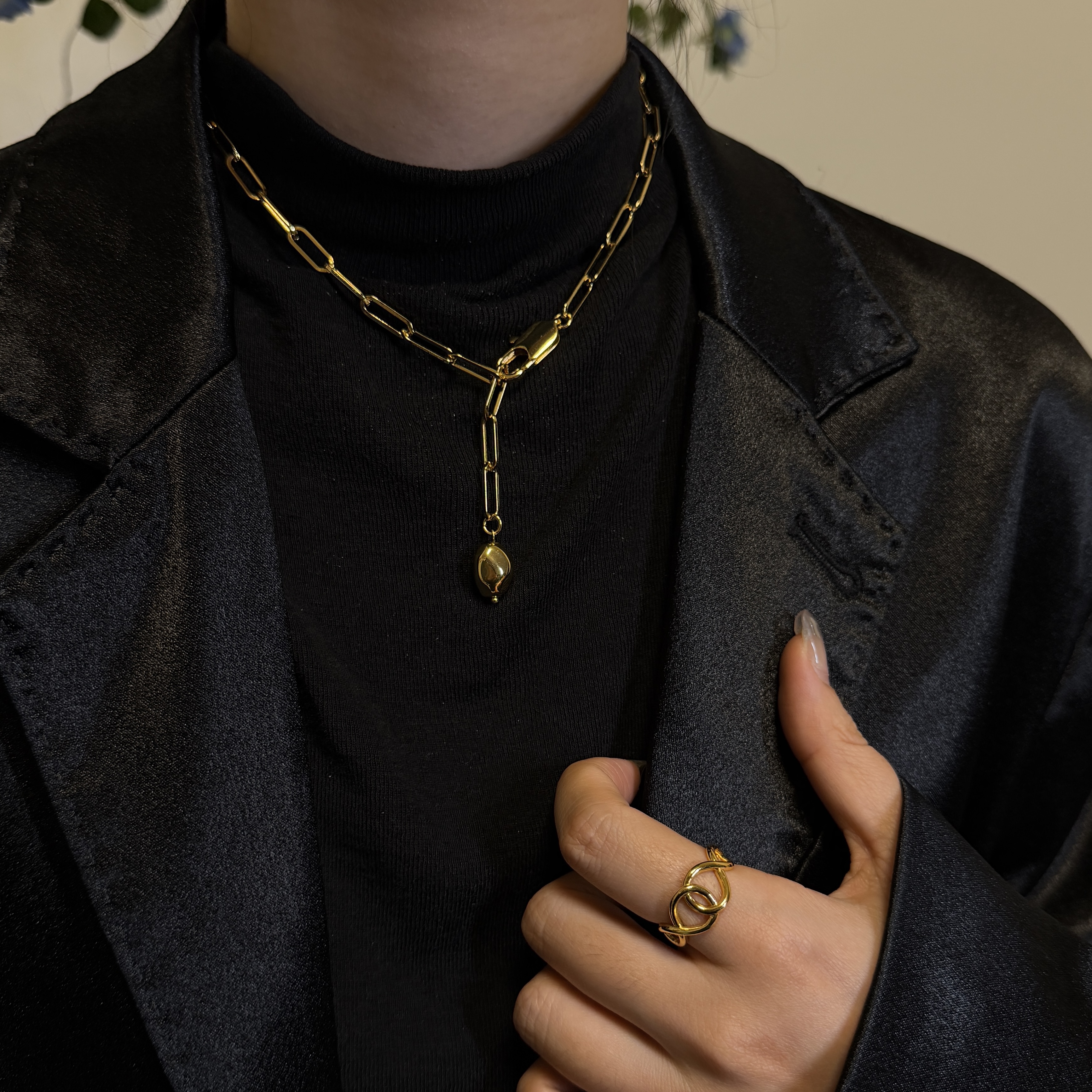 铜合金项链 重工高级感粗链条小金球项链简约小众XL0034-G