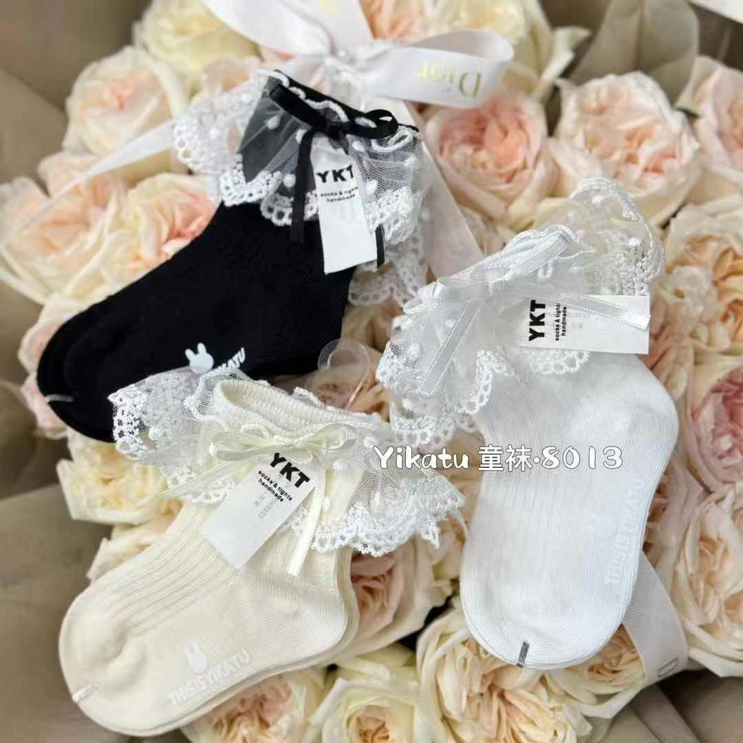 伊卡兔童袜正品春夏新款女孩无骨蕾丝蝴蝶结网眼公主表演花边潮袜
