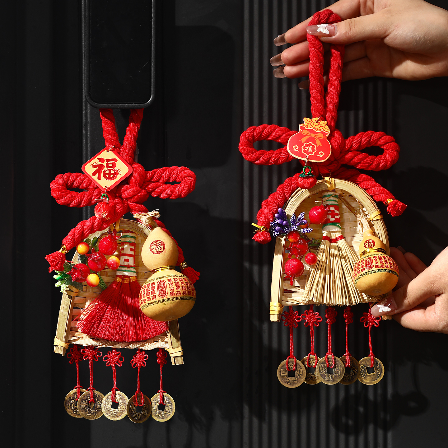 新年装饰入户门把手万字结扫把挂饰福禄挂件乔迁新居用品2026马年