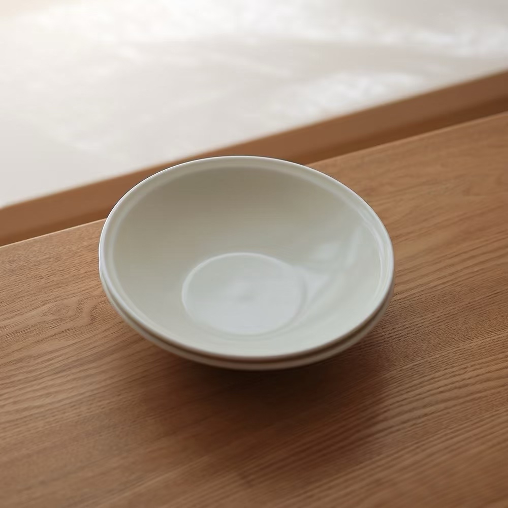 【YZY家】20*4.5CM羊脂玉浅米色汤盘 手工家用陶瓷 结晶釉面 新中式