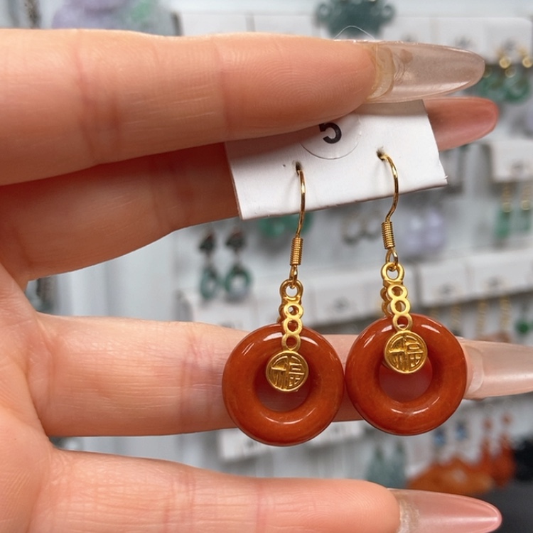 【闪购商品】翡翠耳饰银S925镀金镶嵌优化耳饰