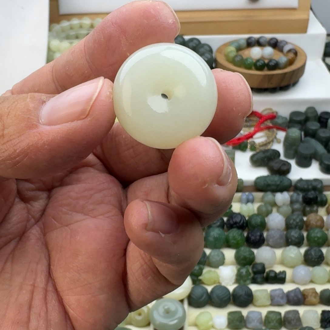 闻***喜和田玉未镶嵌珠宝半成品和田玉白玉平安扣12×23.8㎜
