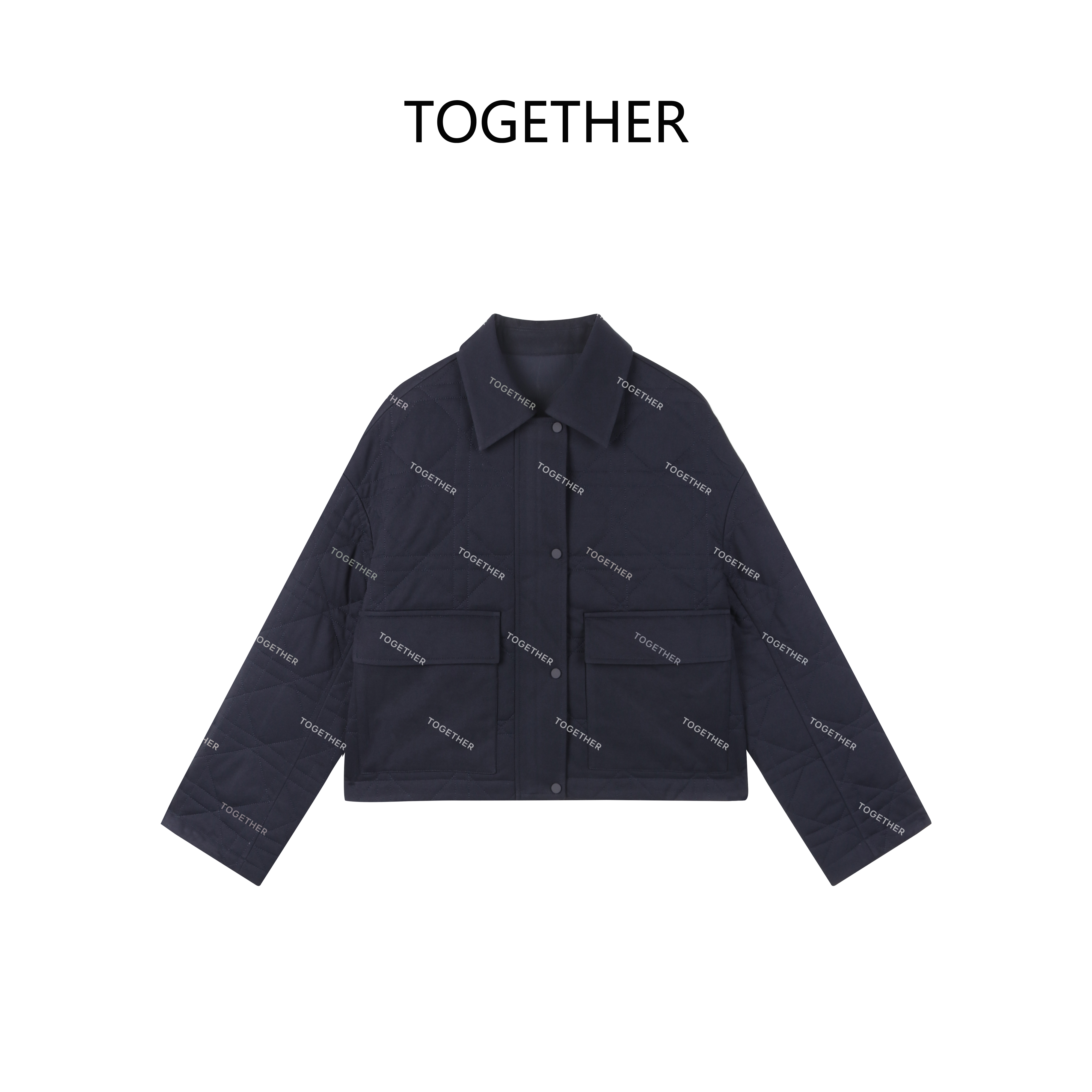 【TOGETHER】蓝意 秋冬翻领设计感菱形格保暖棉服外套上衣YE8A631