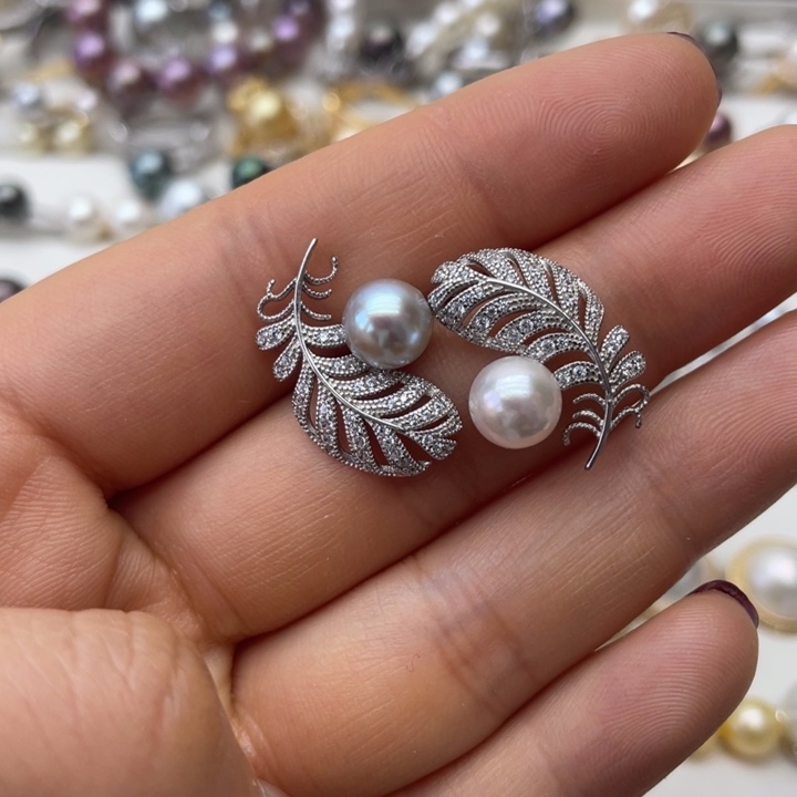 海水珍珠耳饰银S925镶嵌
