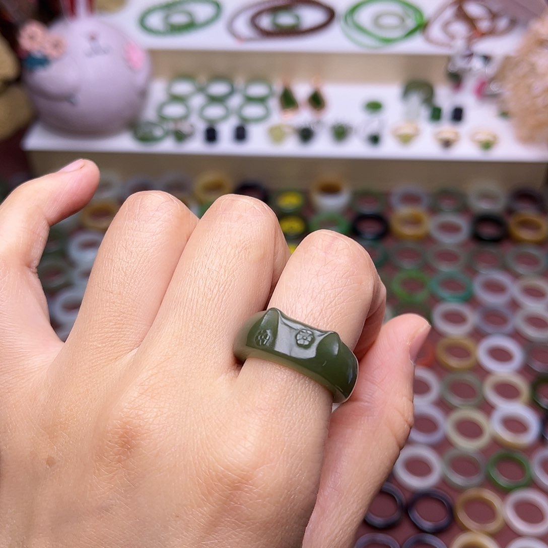 和田玉戒指未镶嵌18冰湖猫