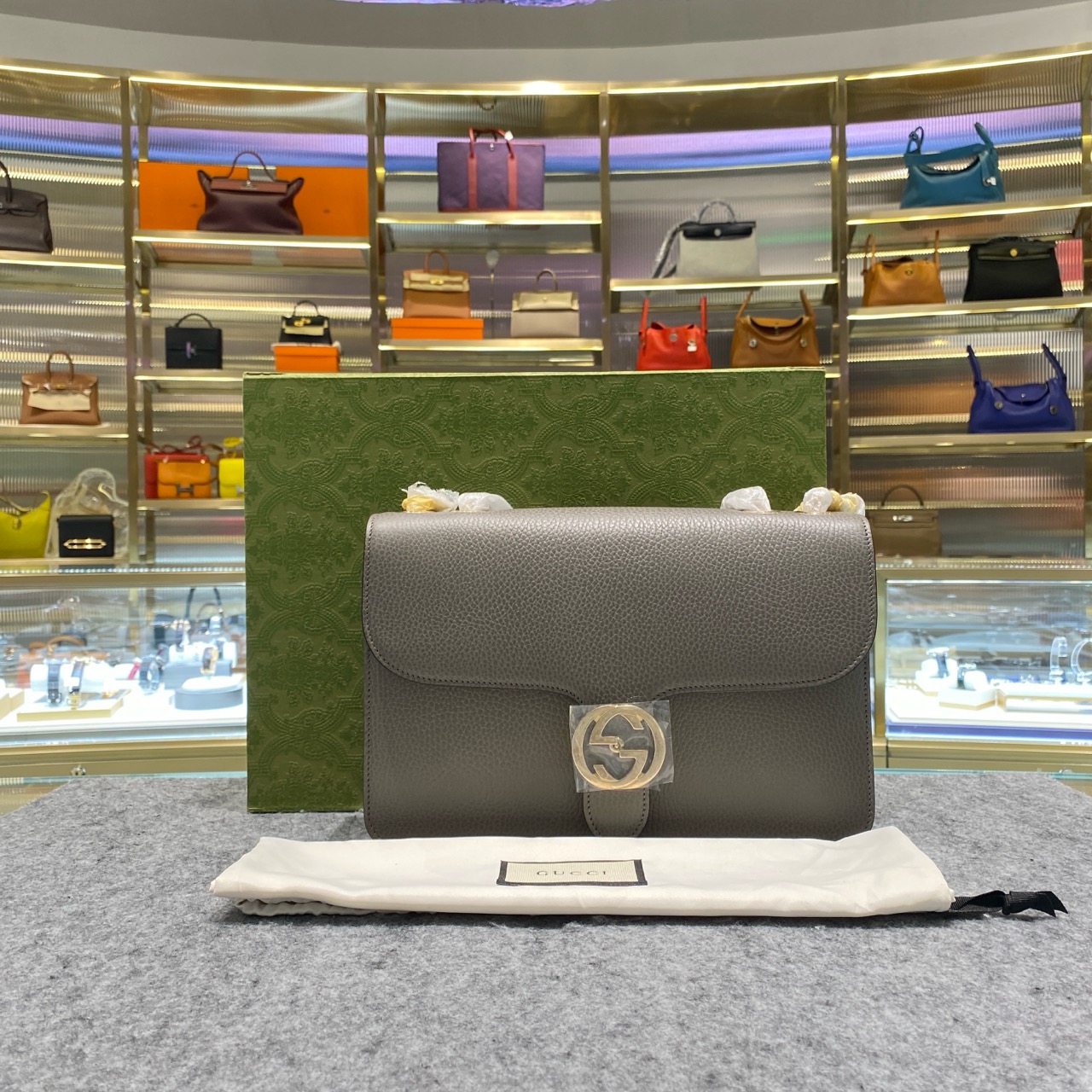 全新未使用 GUCCI/古驰 经典双G风琴包女红色牛皮单肩斜挎包 大号