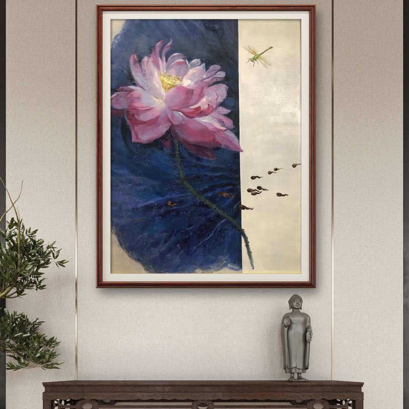 【出水芙蓉】朱清忠原创荷花油画的肌理复刻版画客厅茶室装饰画工艺