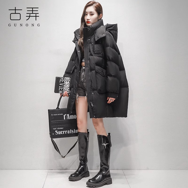 高品质羽绒服女中长款冬季韩版宽松休闲连帽小个子大口袋茧型外套