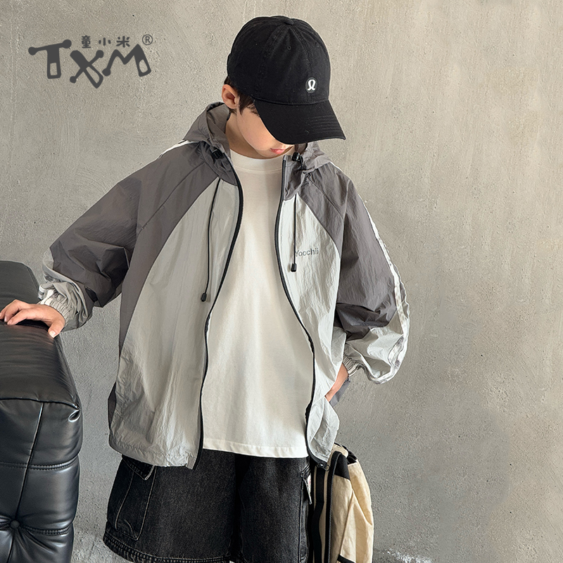 儿童连帽外套夏季男童防晒衣中大童夏装防晒服儿童皮肤衣拼接款潮