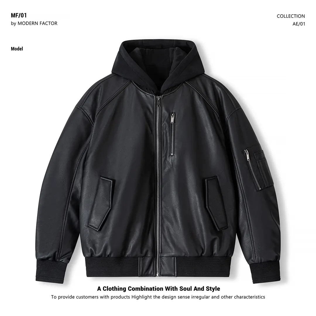 美式cleanfit廓形90白鸭绒飞行夹克羽绒服冬季可拆卸连帽工装外套