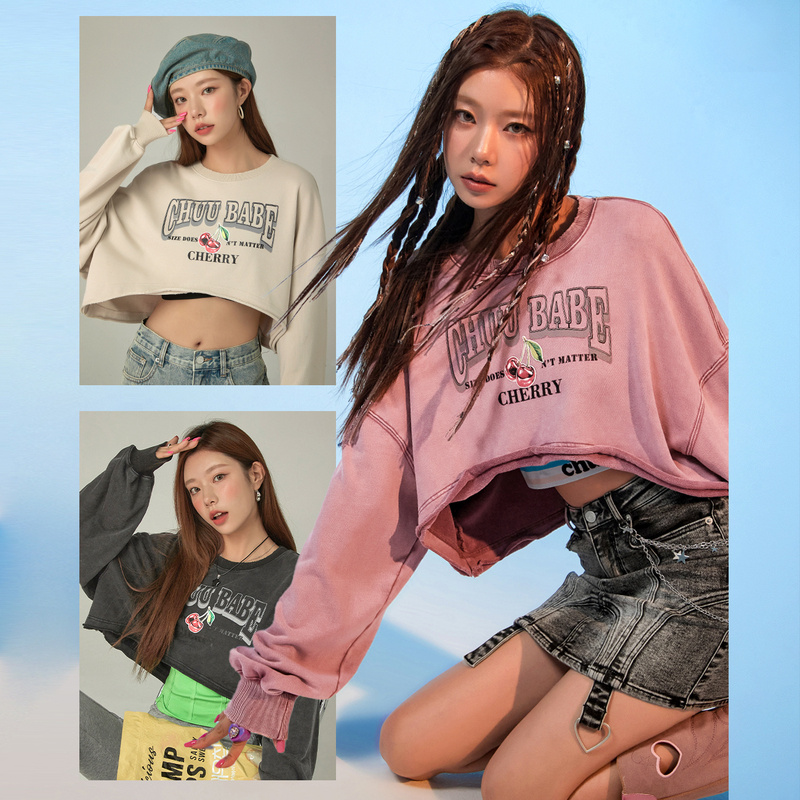 【陈嘉尔专属】CHUU字母印花设计感复古宽松个性显瘦套头休闲卫衣-Q