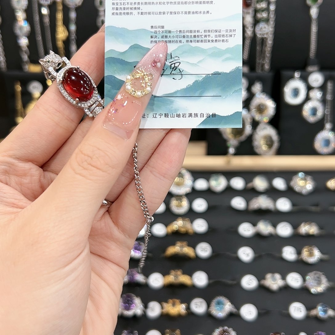 石榴石戒指银S925镶嵌薄****9