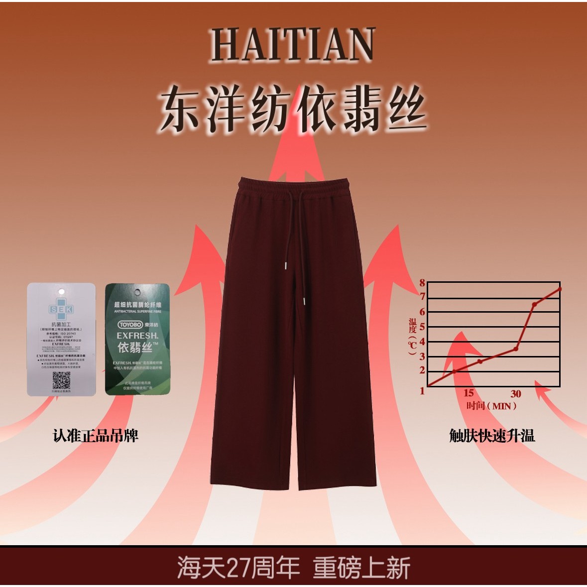 东洋纺女士0.7毫米超细膨体抗菌发热正品依翡丝直筒裤（SQ25092）