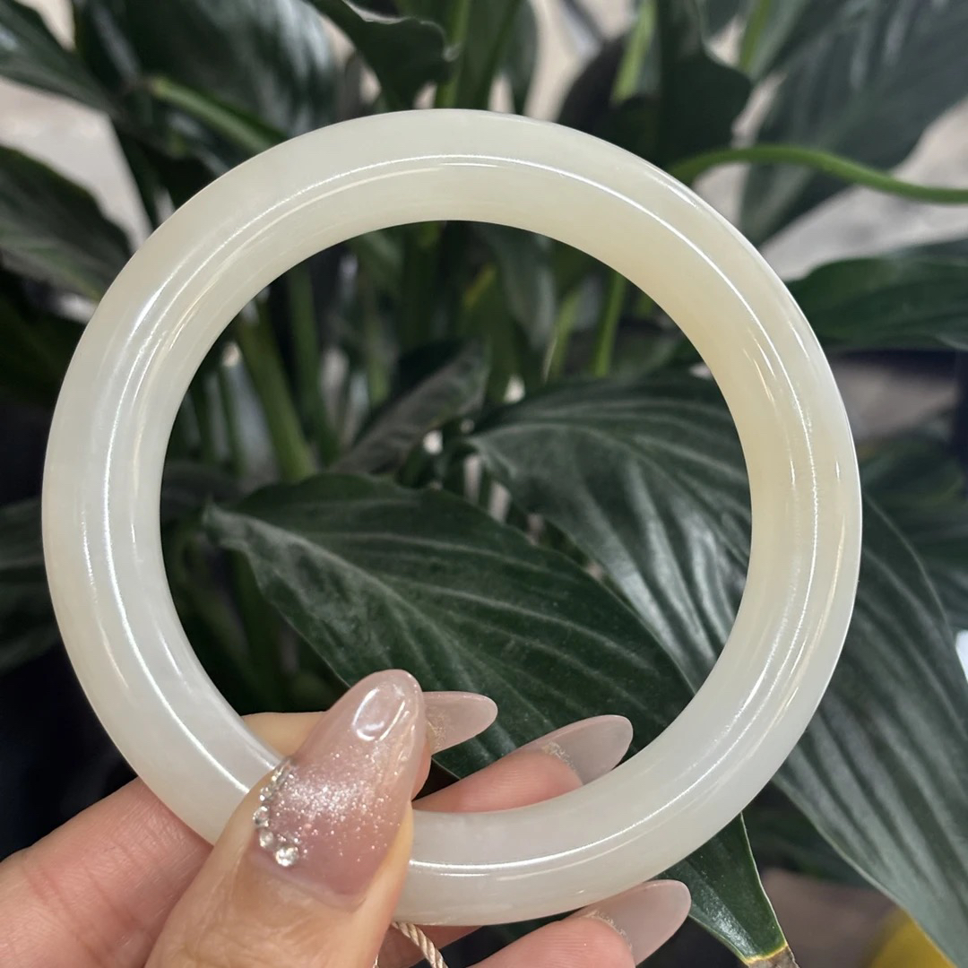 072935mh 和田玉青海料藕粉手镯圈口60.9