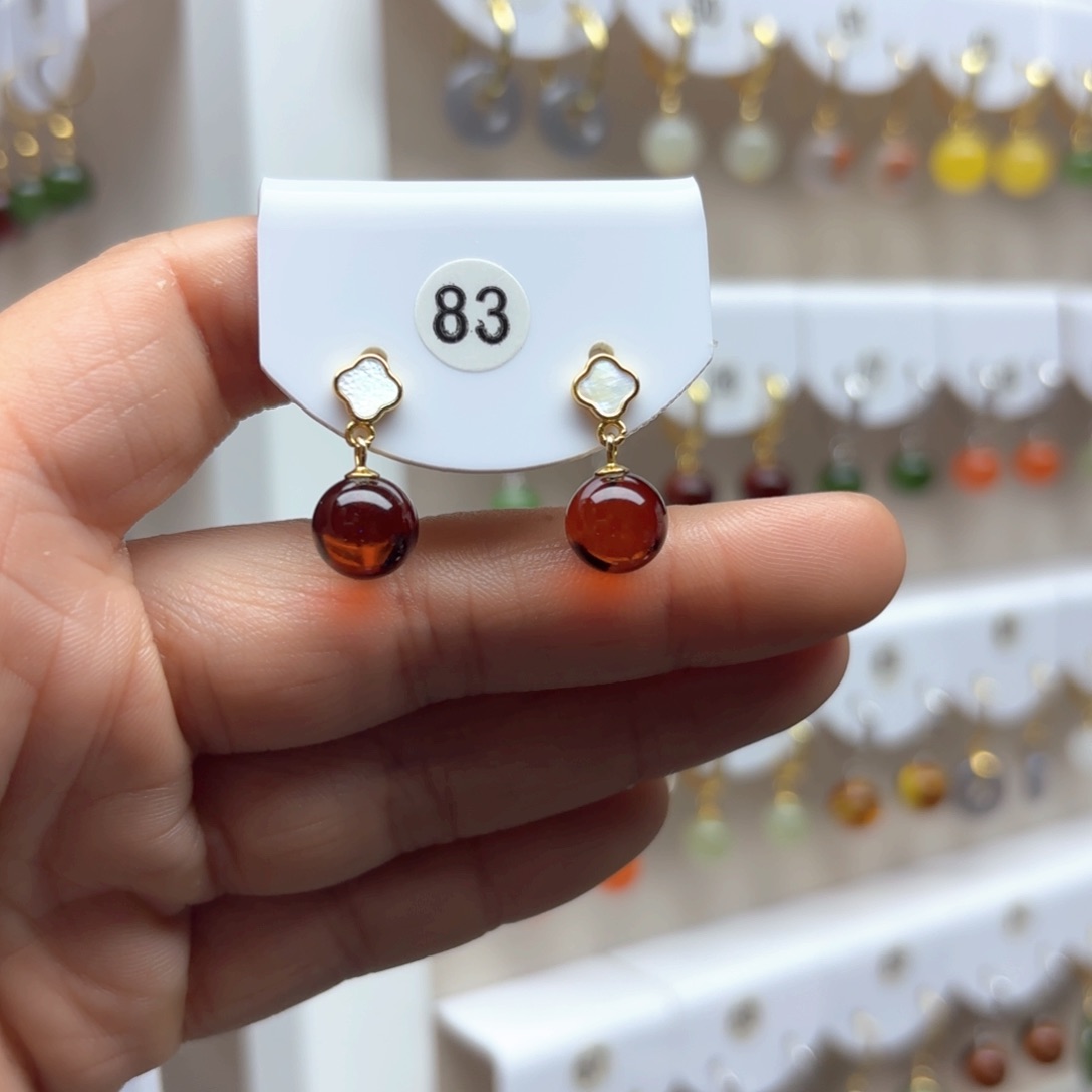 血珀耳饰银S925镶嵌血珀