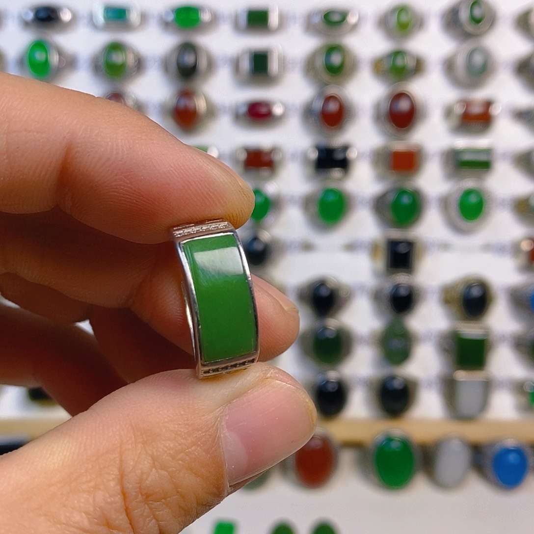 和田玉戒指银S925镶嵌