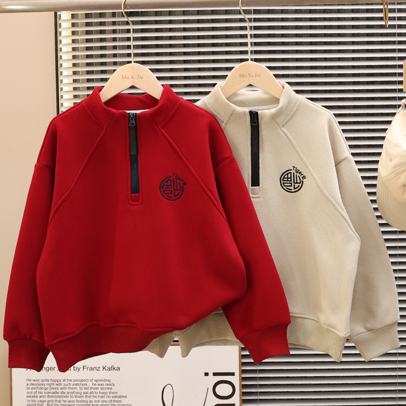 儿童加绒卫衣2025新款男女童秋冬装加厚保暖半拉链绒衫宽松休闲潮