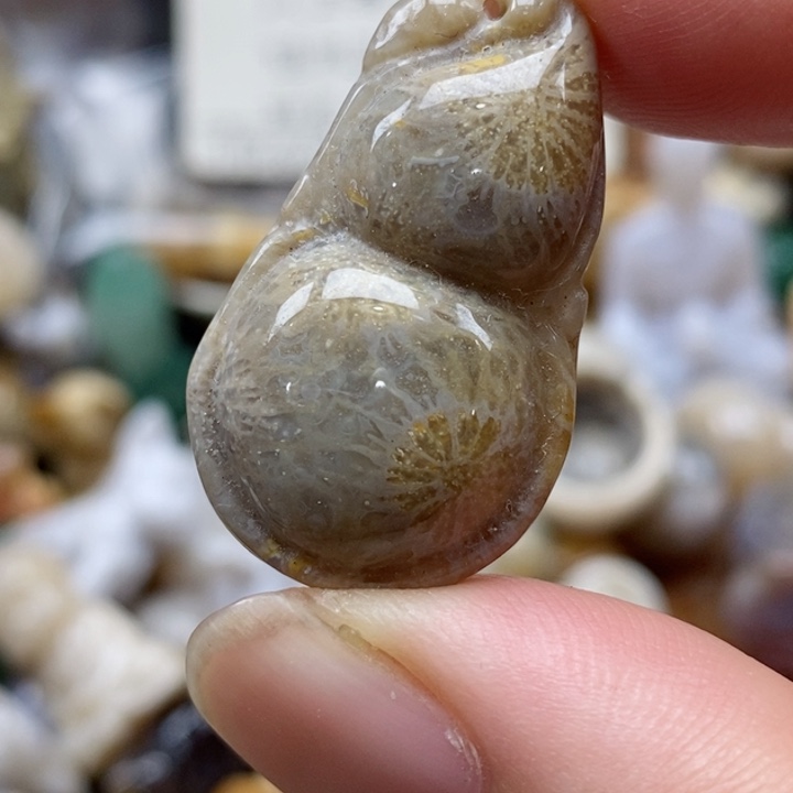 硅化珊瑚（珊瑚玉）未镶嵌颈饰小吊坠