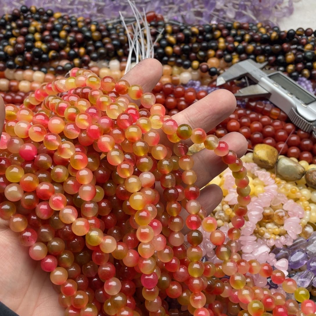 玛瑙/玉髓珠宝半成品未镶嵌两条装8mm彩糖心玉髓圆珠