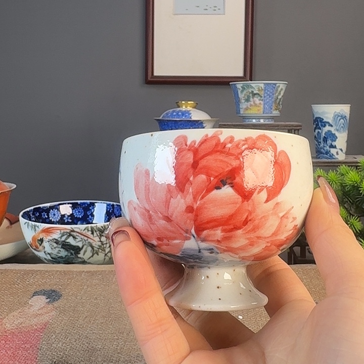 摆件景德柴烧茶杯多人