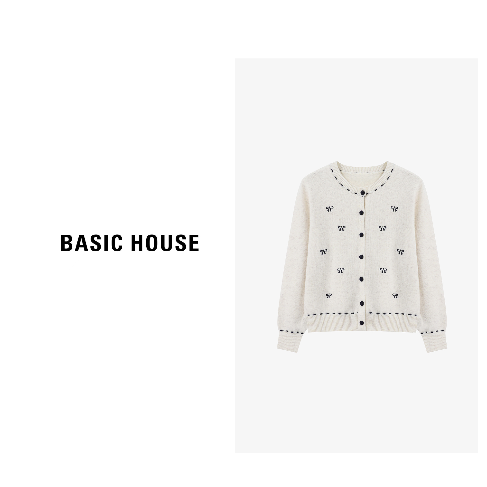 Basic House/百家好慵懒风宽松设计感百搭提花毛衣-B0625B5NCX2