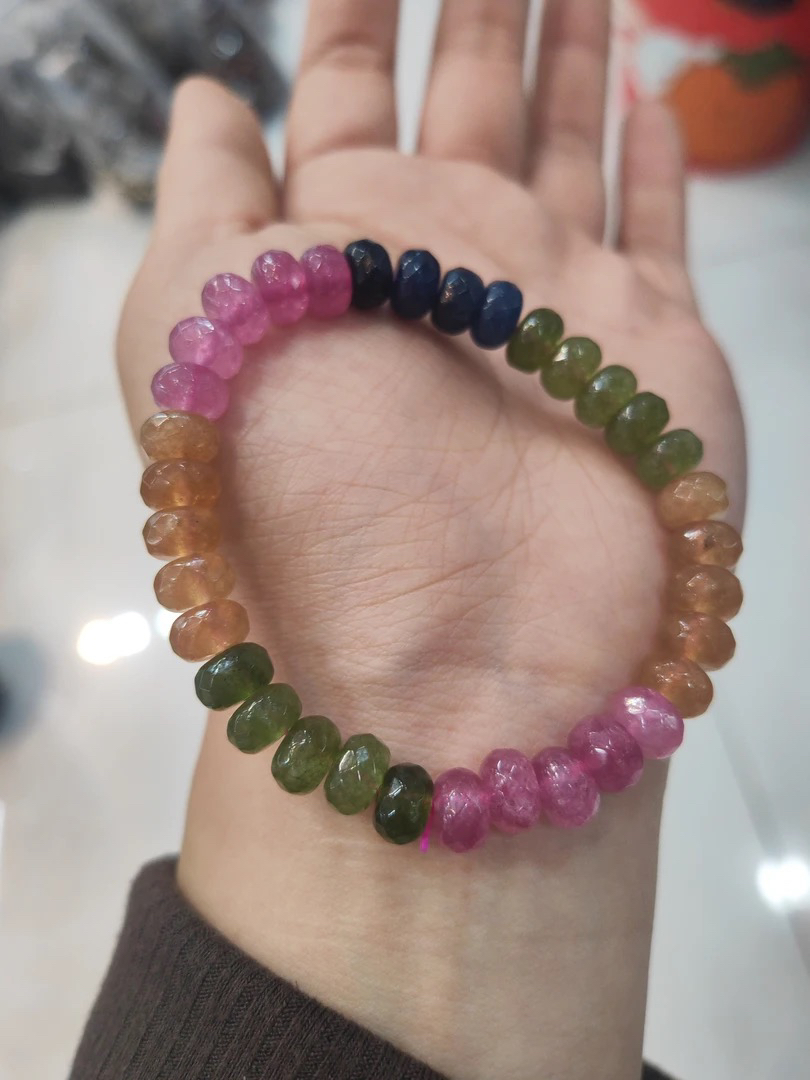 高品质精品碧玺切割面手串