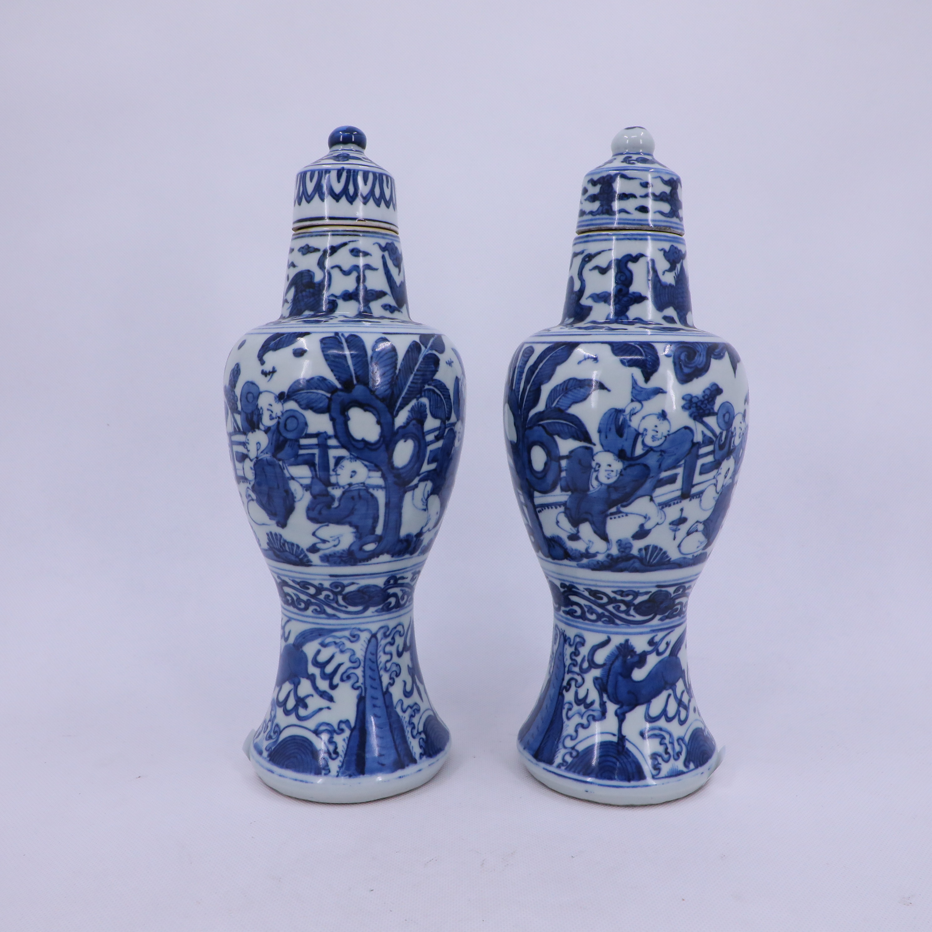 古董/古玩/瓷器/青花婴戏纹盖瓶LOT0324-A/老物件