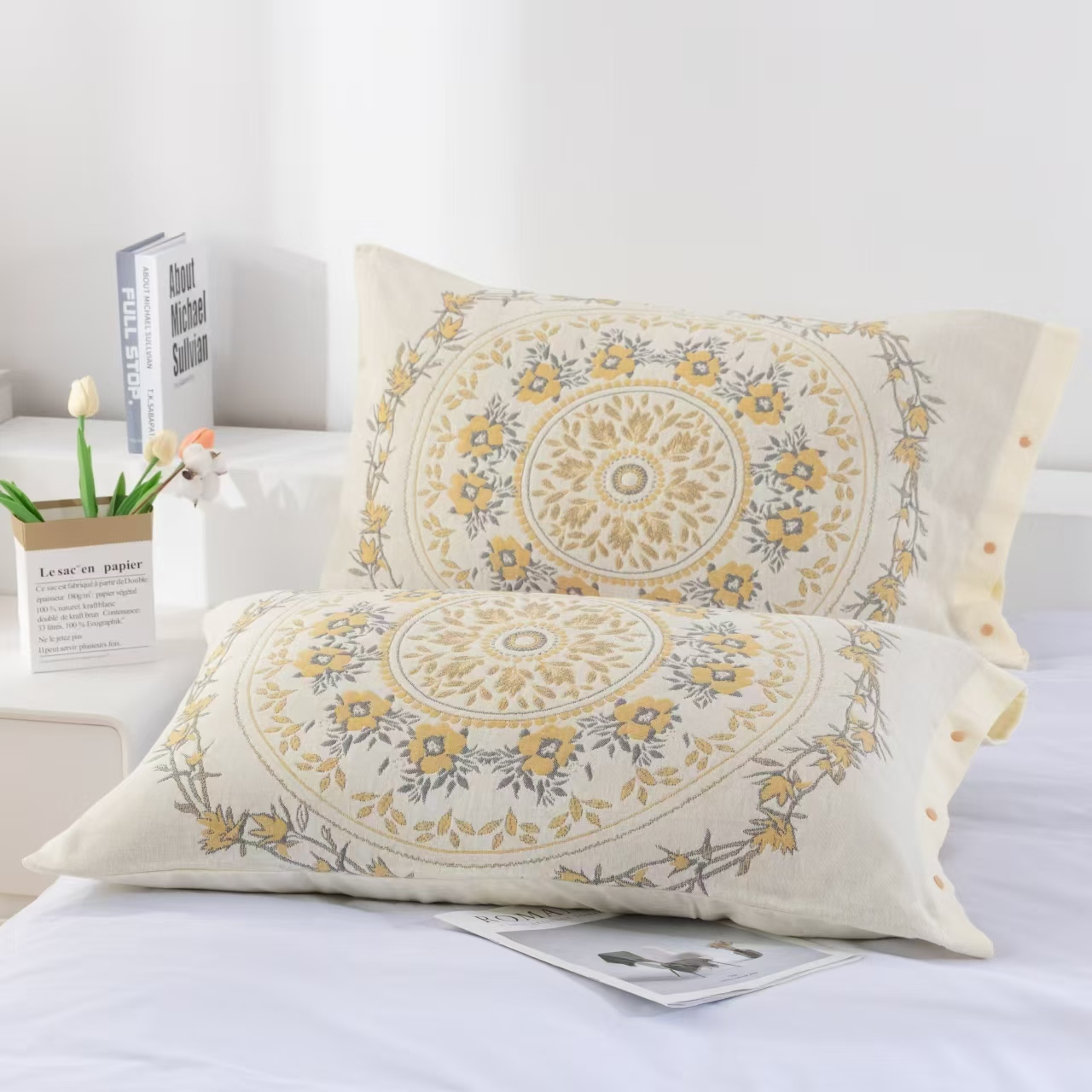 【京かわ会社】长绒棉全棉枕套50*80cm漫天花海黄