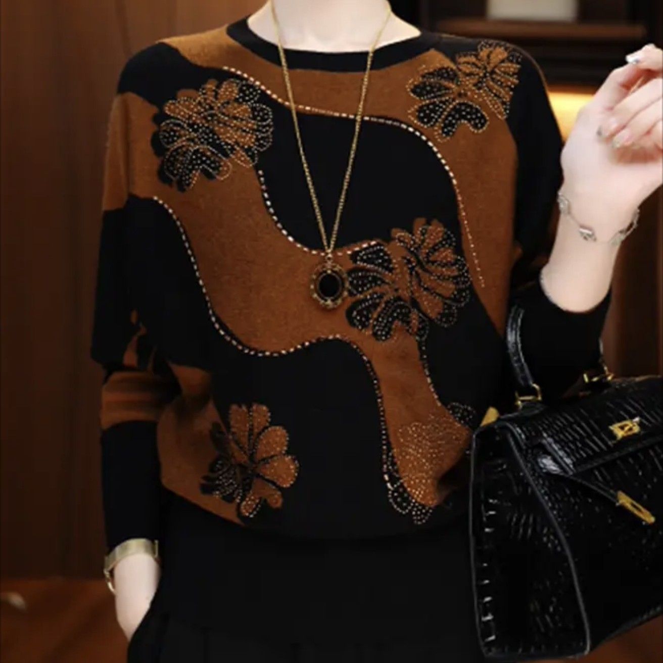 换季清仓洋气印花长袖小衫显瘦百搭时尚休闲通勤复古减龄秋季