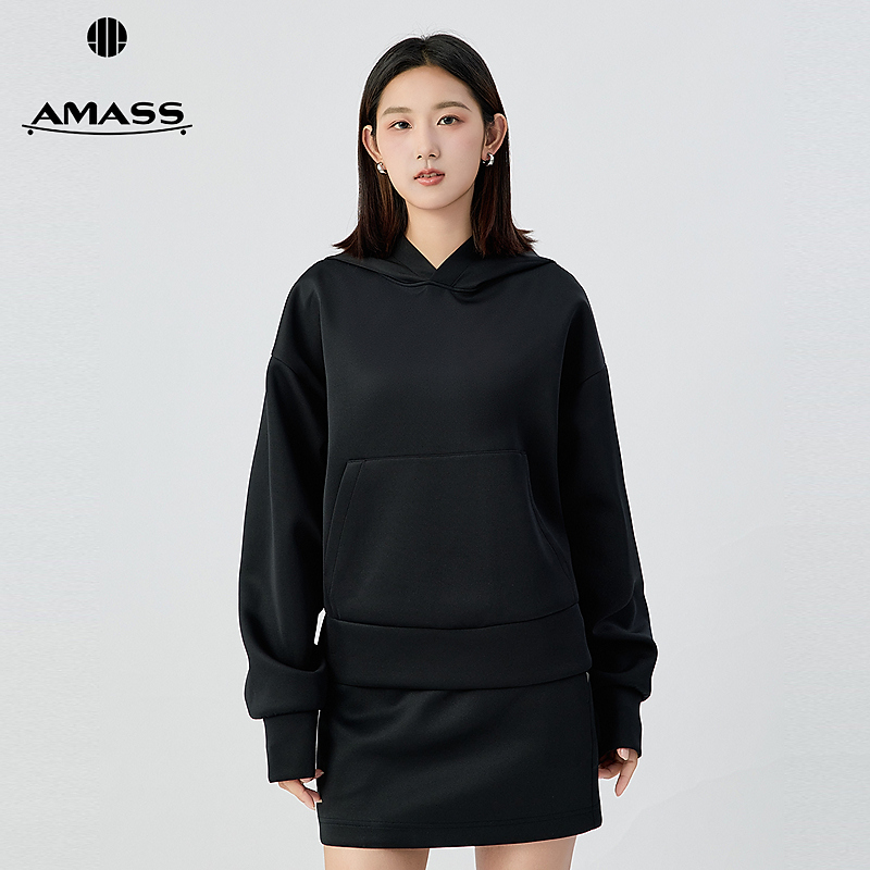 阿玛施AMASS新款女装时尚简约休闲松弛感百搭套头连帽卫衣530046